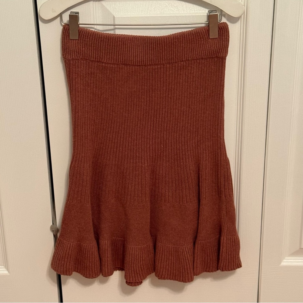 Free People Solid Gold Tan Rib Knit Skirt - Picture 2 of 4